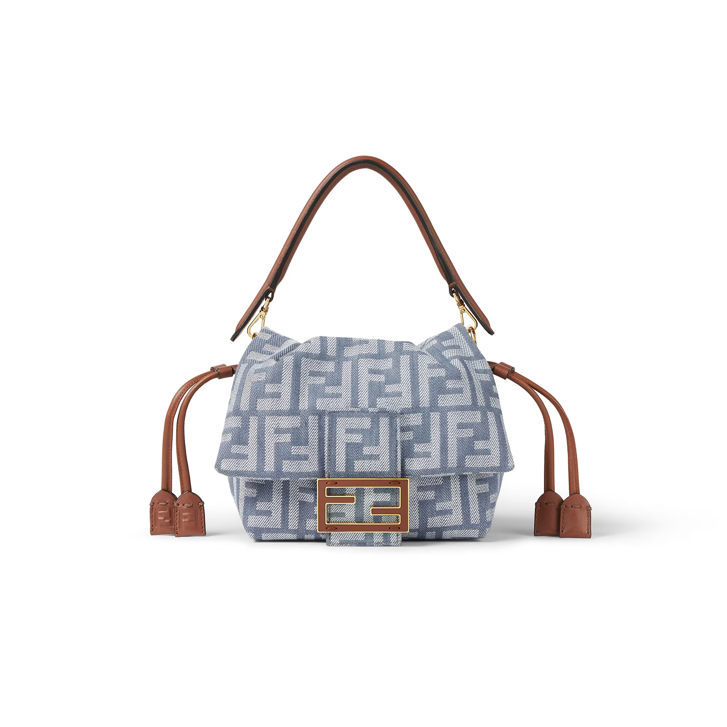 F**di mamma baguette small blue denim-effect ff jacquard mini-bag 8bs105av5wf1sxq (16*13*10cm)